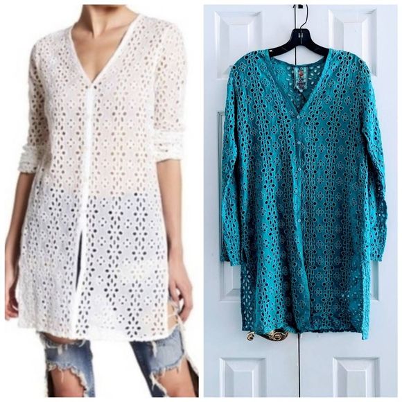 Johnny Was Tops - JOHNNY WAS Eyelet Embroidered Button Duster